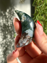 Load image into Gallery viewer, Small Moss Agate Moon | Growth &amp; Grounding
