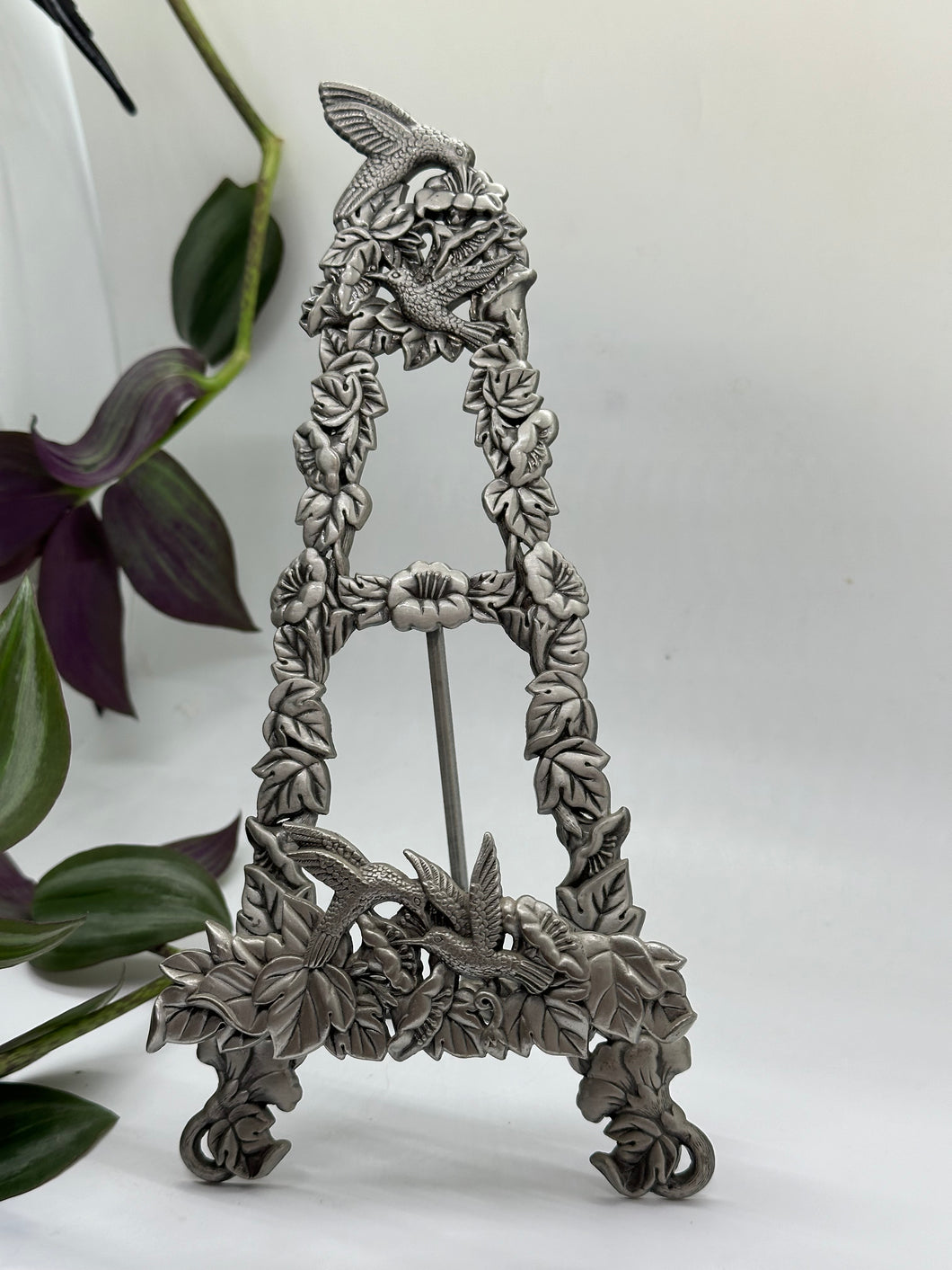 Vintage Pewter Hummingbird Easel