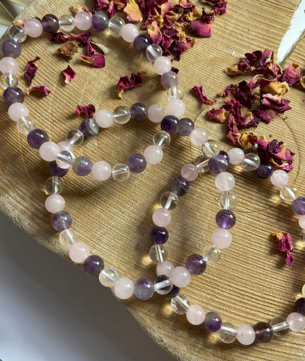 Quartz, Amethyst & Rose Quartz Crystal Beaded Bracelet