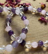 Load image into Gallery viewer, Quartz, Amethyst &amp; Rose Quartz Crystal Beaded Bracelet
